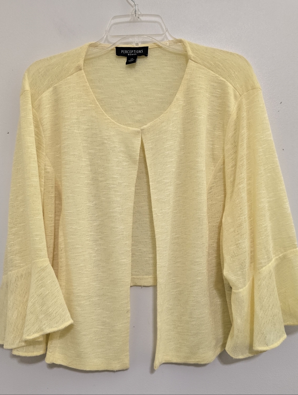 PERCEPTIONS size 3X Spring Yellow 3/4 Flutter Sleeve Cardigan Sweater